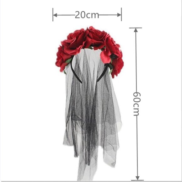 Women\'s Bohemian Rose Flower Mesh Headband for Halloween Ghost Festival Party